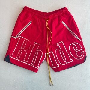 Rhude Red Nylon Logo Shorts